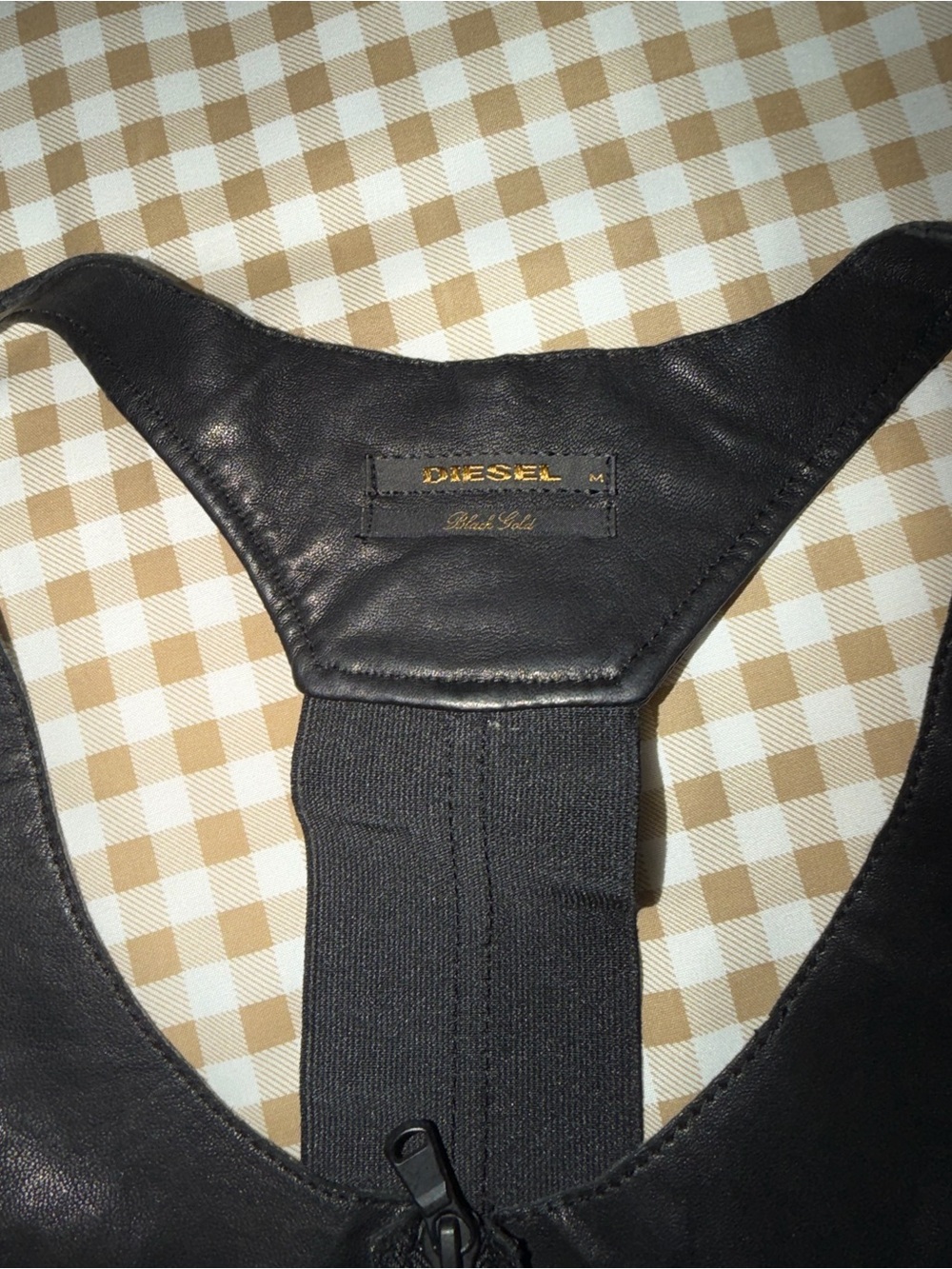 Diesel Black Leather Racerback Zip Vest View 3
